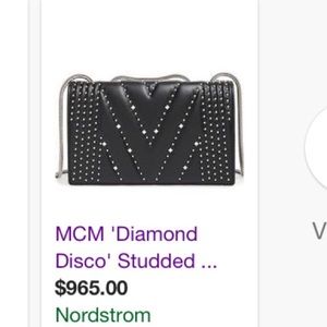 MCM “M” crystal stud Black leather shoulder bag